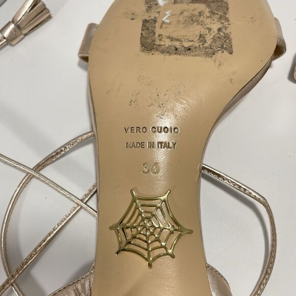 Charlotte Olympia Metallic Leather Ankle Tie Sandals Women’s US Sz 6 - Picture 4 of 6